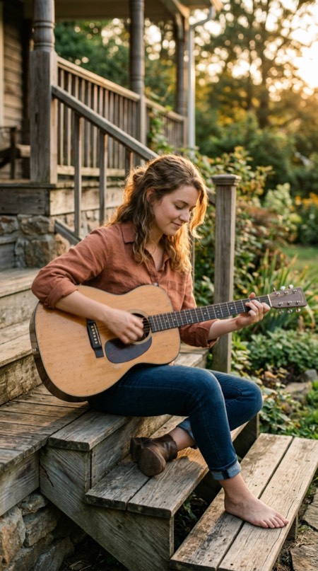 Front Porch Guitar Strum pose reference photo