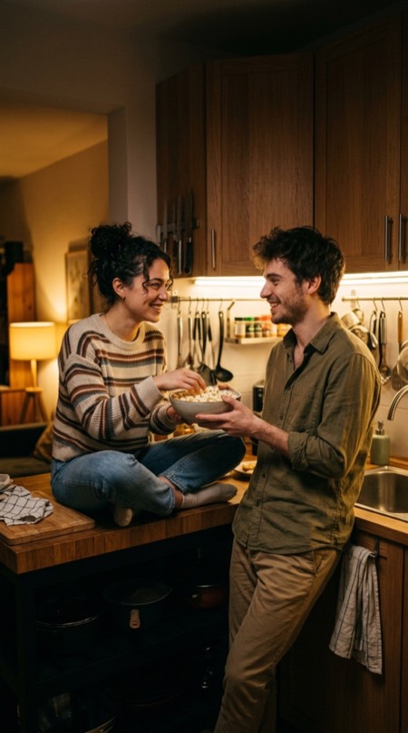 Kitchen Counter Snack Chat pose reference photo