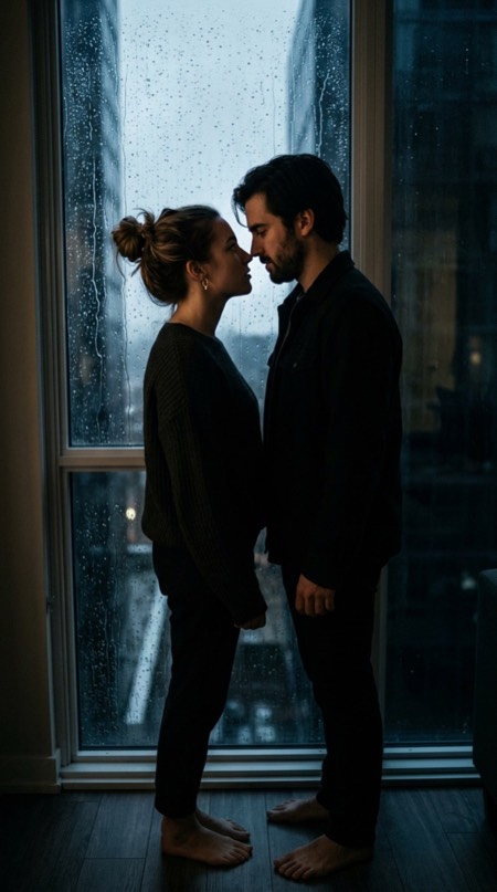 Rain Window Silhouette Couple pose reference photo